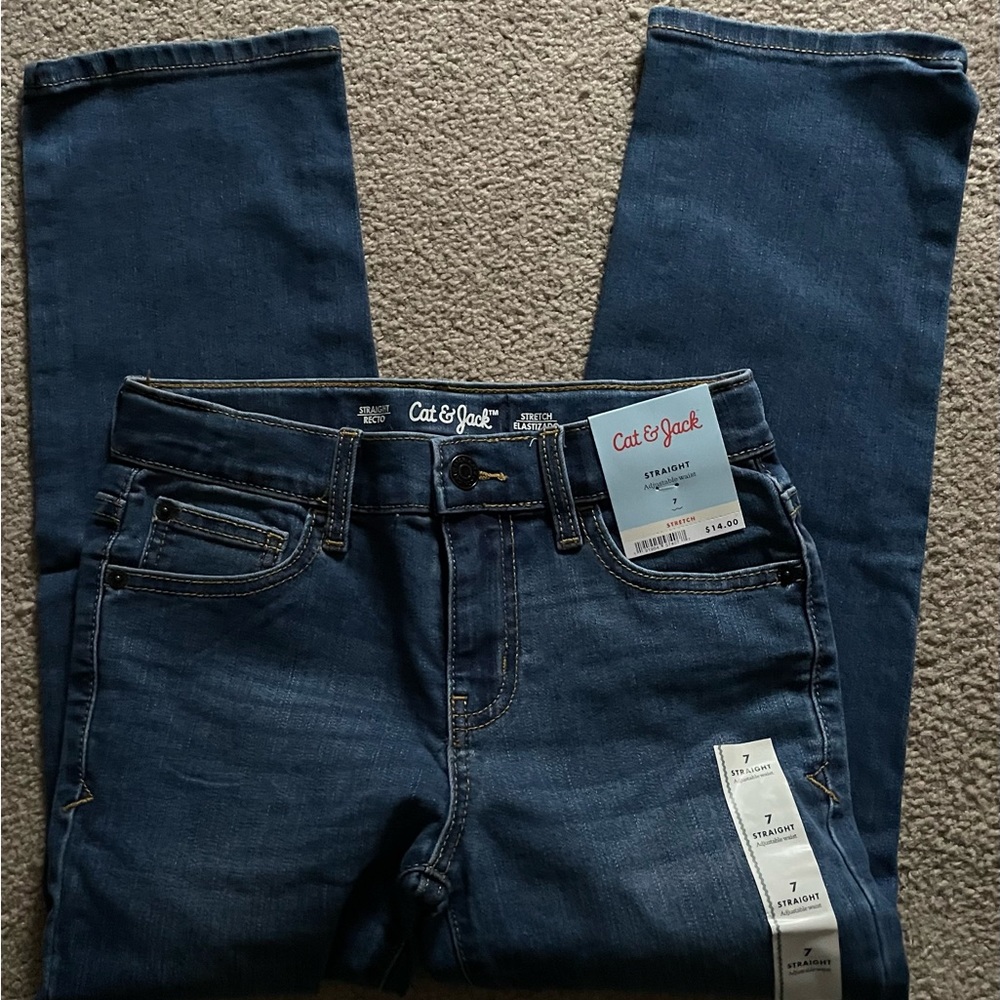 NWT Cat and Jack Girls Straight-fit mid-rise stretch jeans button and Zipper